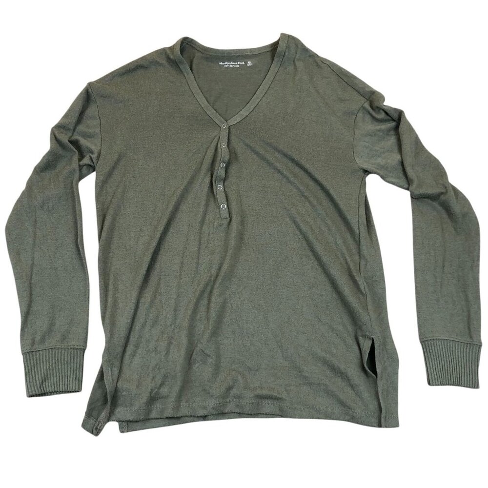 Abercrombie & Fitch Women's Sweater XS Soft A&F Cozy Henley Green Long Sleeve